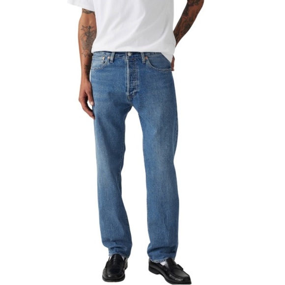 Levi’s Mens 501 Original Fit Jeans Blue Medium Wash Denim Button Fly Rigid 36 34 - Picture 1 of 9